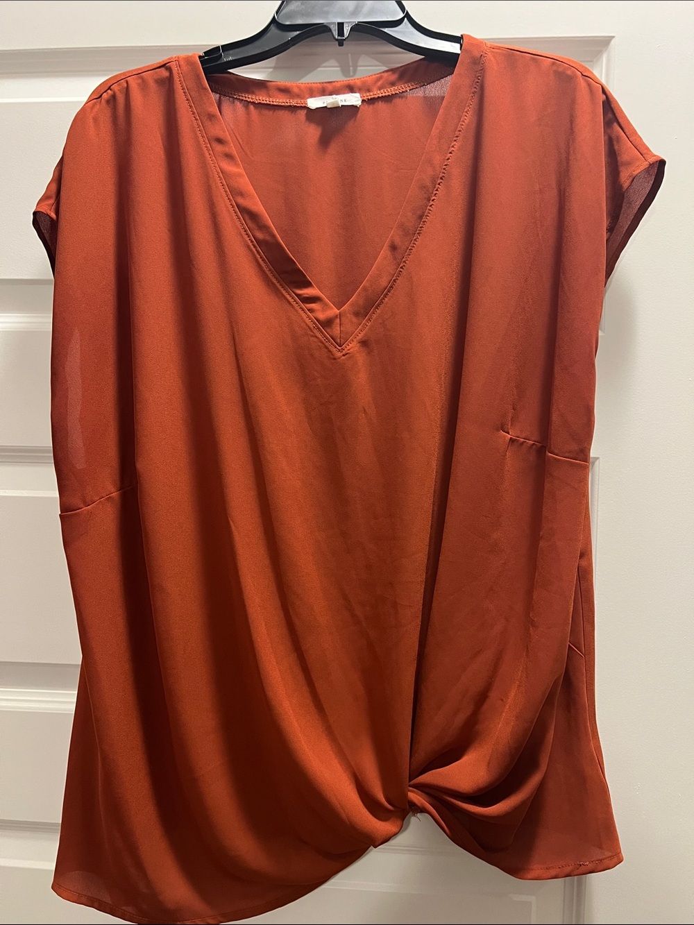 Pleione V-Neck Twist Hem Blouse - Rust